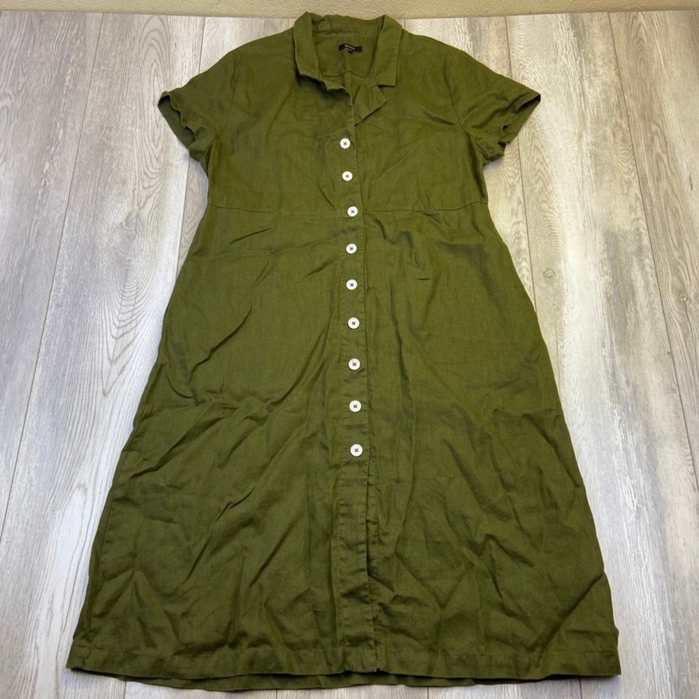 Quince Dress Womemns XL Olive Green European Linen Button Front Casual Summer